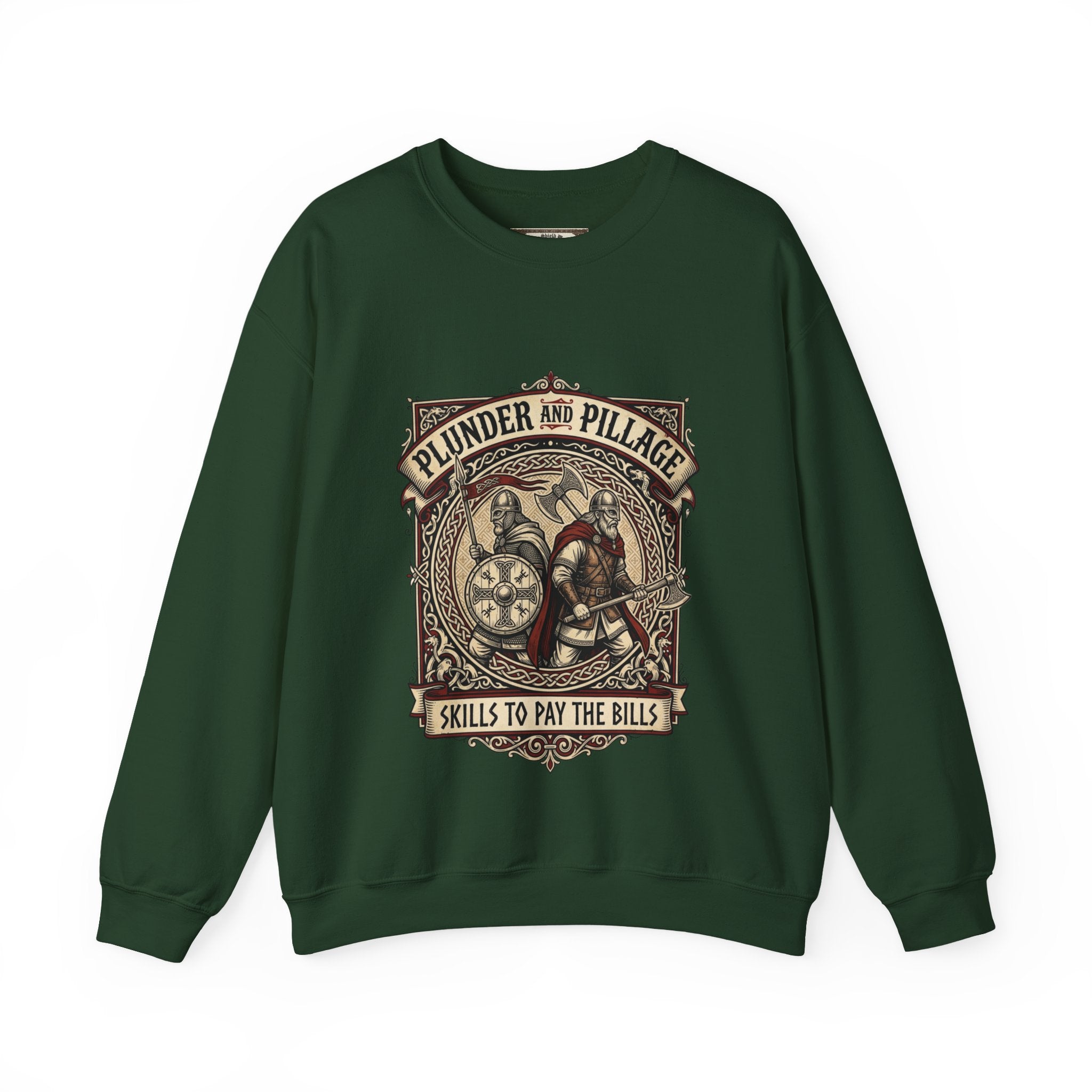 Viking Warrior Crewneck Sweatshirt | Norse Plunder & Pillage Design | Unisex Adult