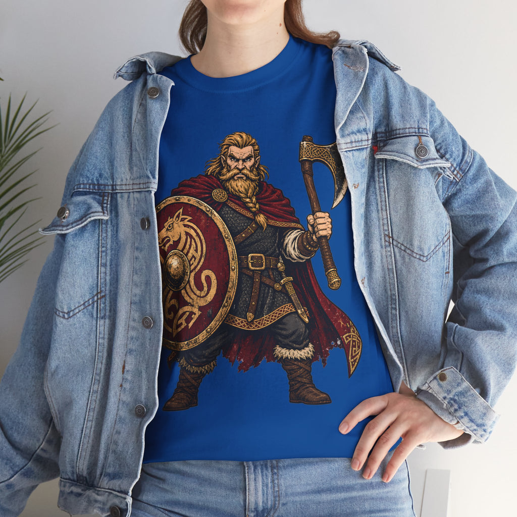 Anglo-Saxon Caricature Warrior — Axe & Shield T-Shirt | Heritage Clothing