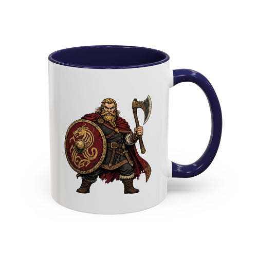 Anglo-Saxon Caricature Warrior — Axe & Shield Accent Mug | Heritage Mug