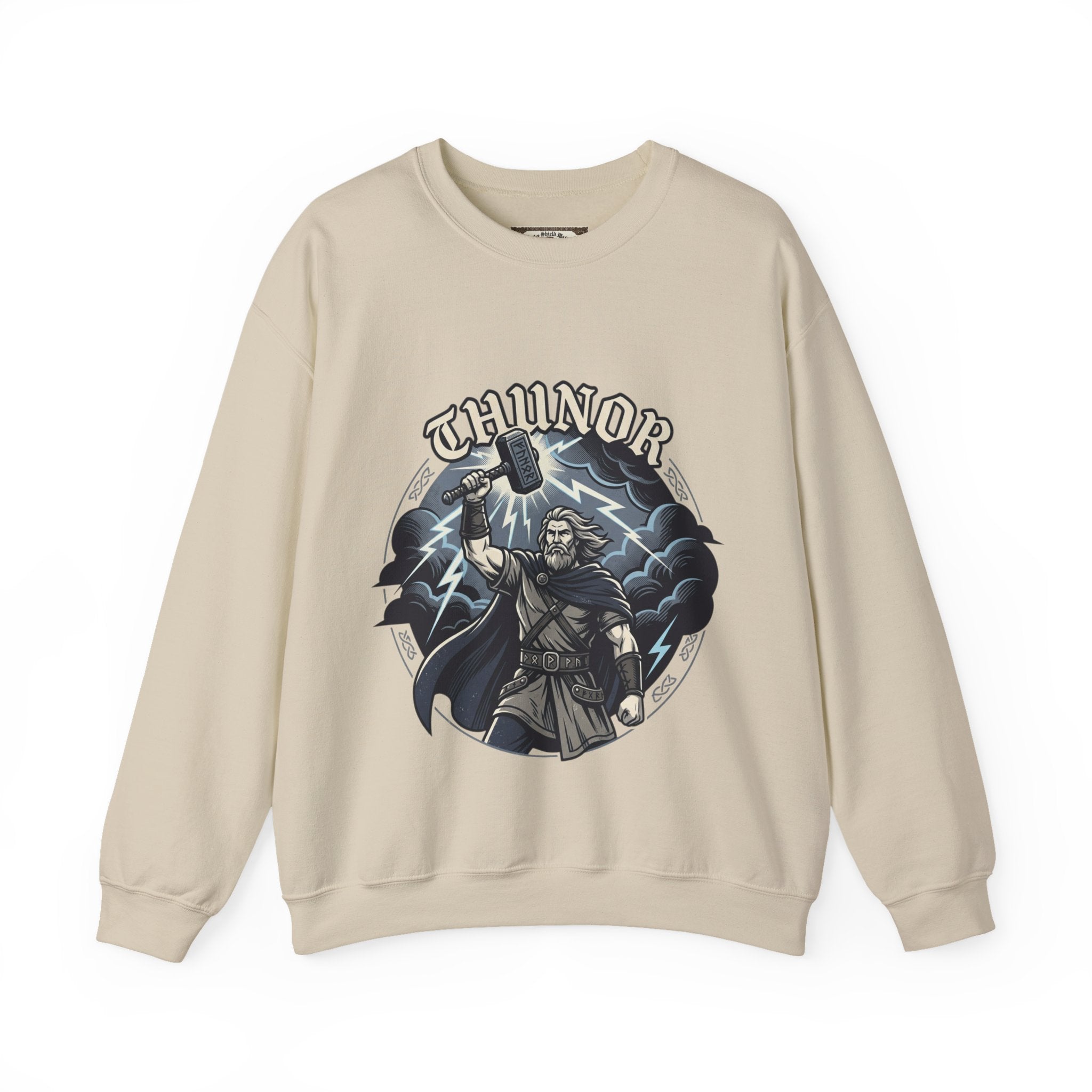 Thunor 'The Thunderer' Crewneck Sweatshirt — Anglo-Saxon God of Thunder Graphic