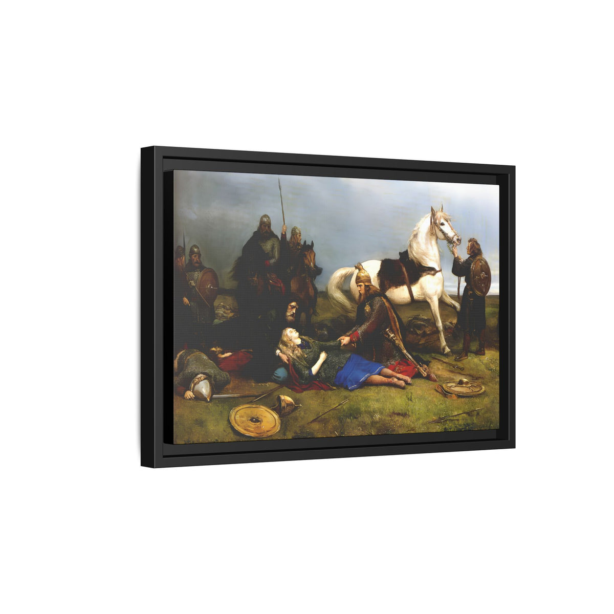 Hervor's Death — Viking Shield Maiden Framed Canvas Print | Peter Nicolai Arbo