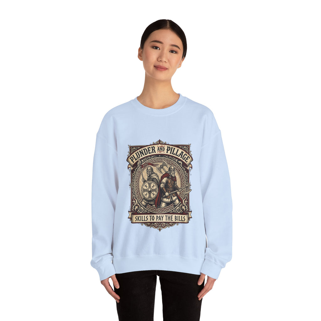 Viking Warrior Crewneck Sweatshirt | Norse Plunder & Pillage Design | Unisex Adult