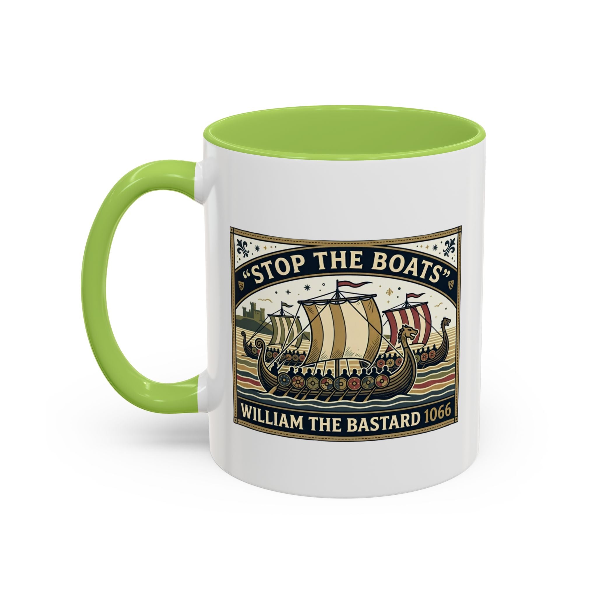 "Stop the Boats" Norman Protest Accent Coffee Mug — William the Bastard 1066 — 11oz