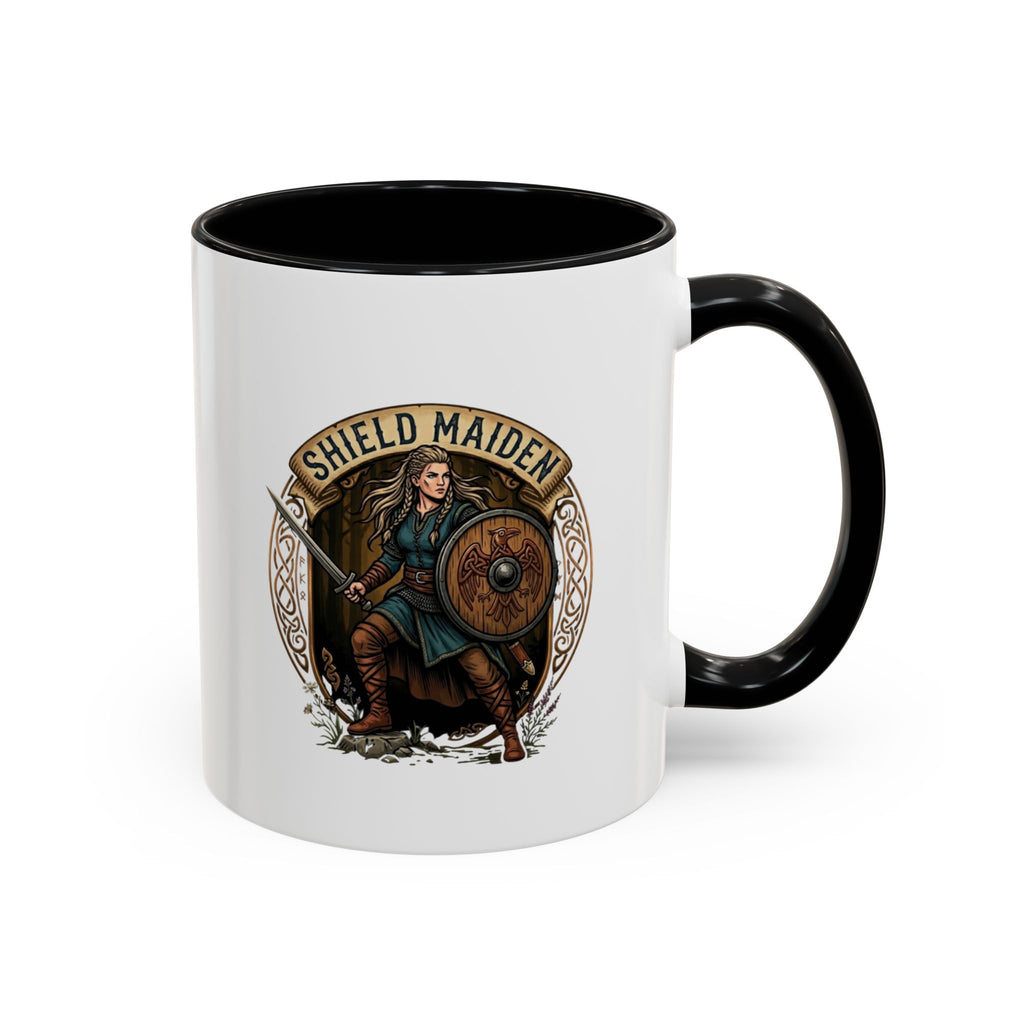 Shield Maiden Coffee Mug | Viking Warrior Shieldmaiden Design | 11oz Accent Mug