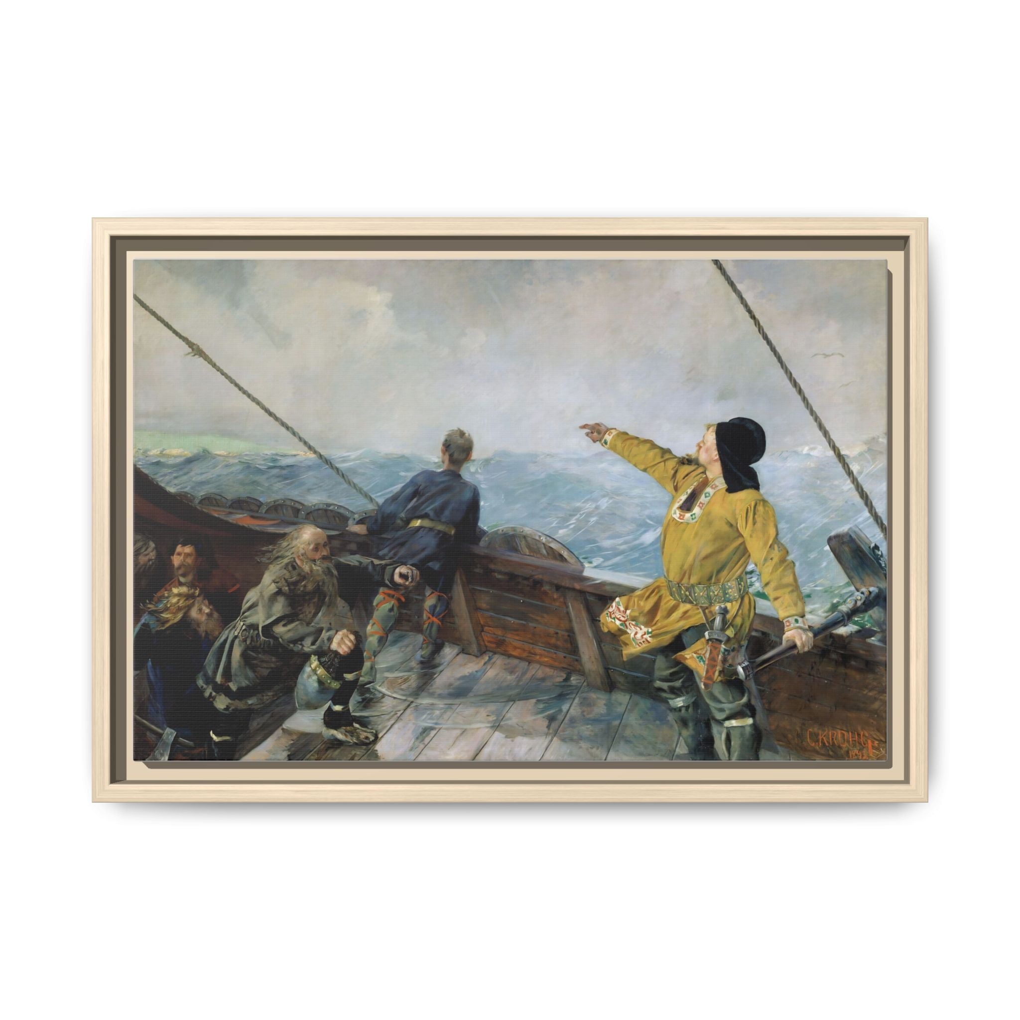 Leif Erikson Discovering America — Framed Matte Canvas Print (1893)