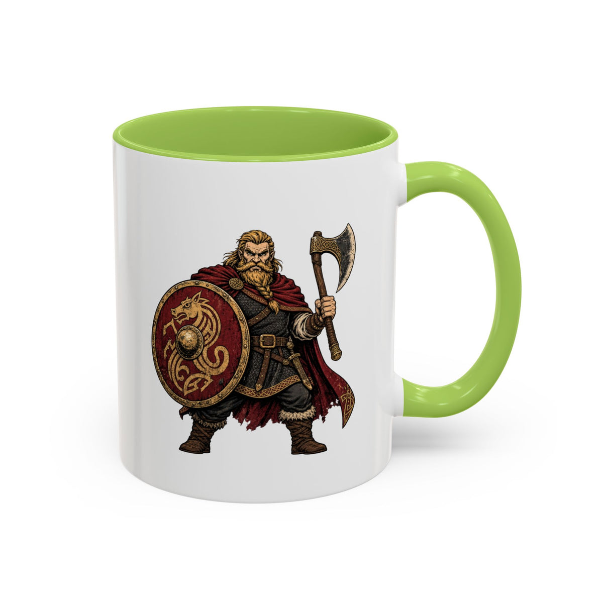 Anglo-Saxon Caricature Warrior — Axe & Shield Accent Mug | Heritage Mug