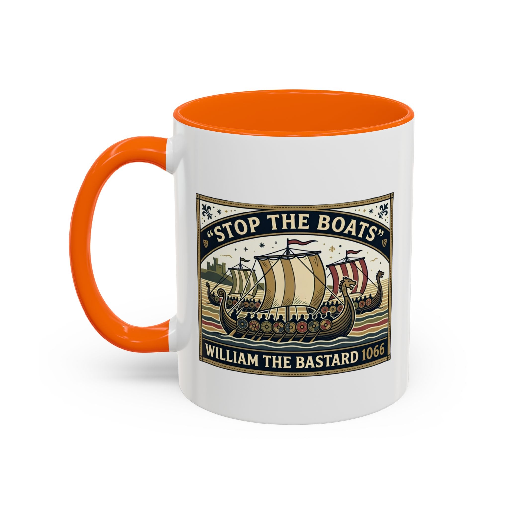 "Stop the Boats" Norman Protest Accent Coffee Mug — William the Bastard 1066 — 11oz
