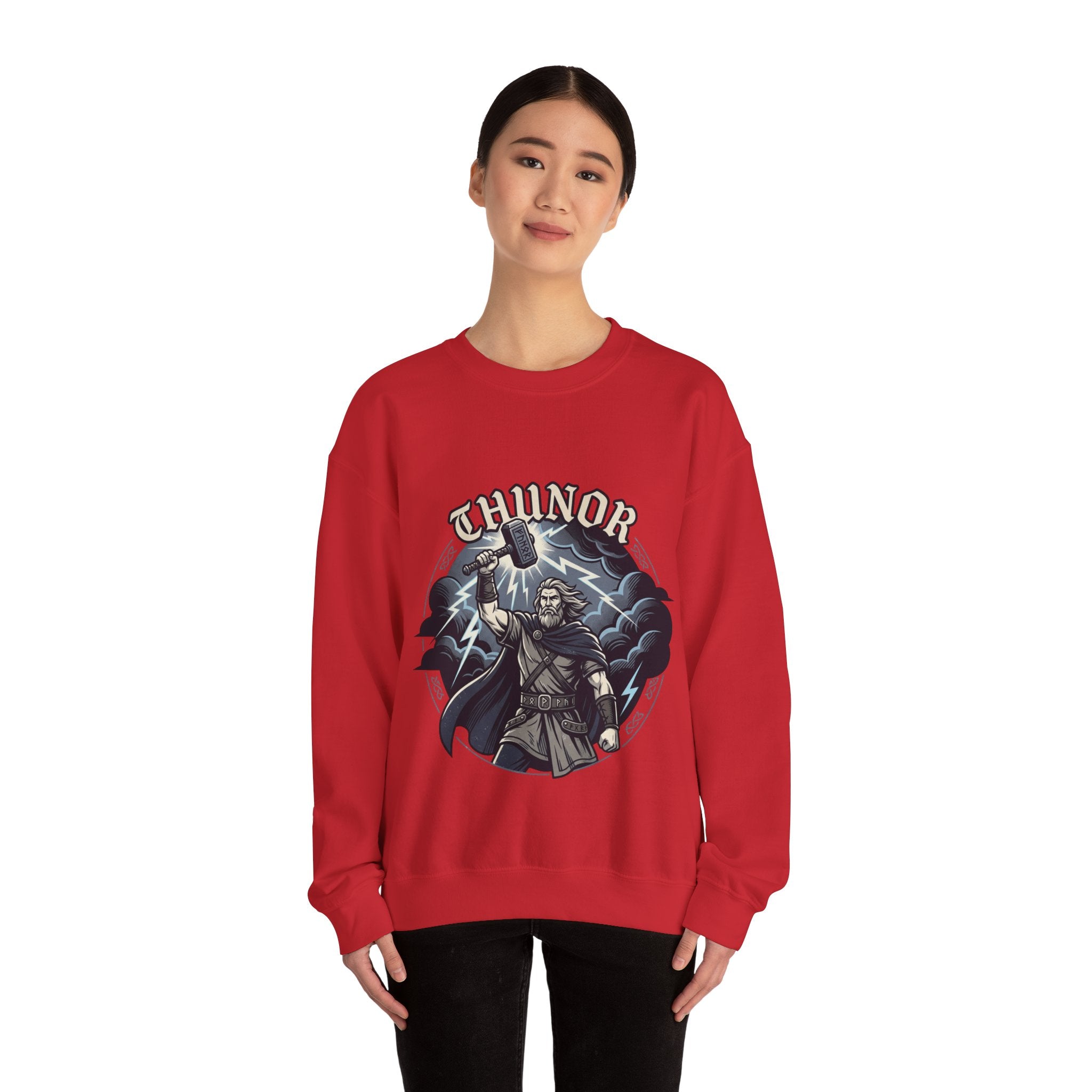 Thunor 'The Thunderer' Crewneck Sweatshirt — Anglo-Saxon God of Thunder Graphic