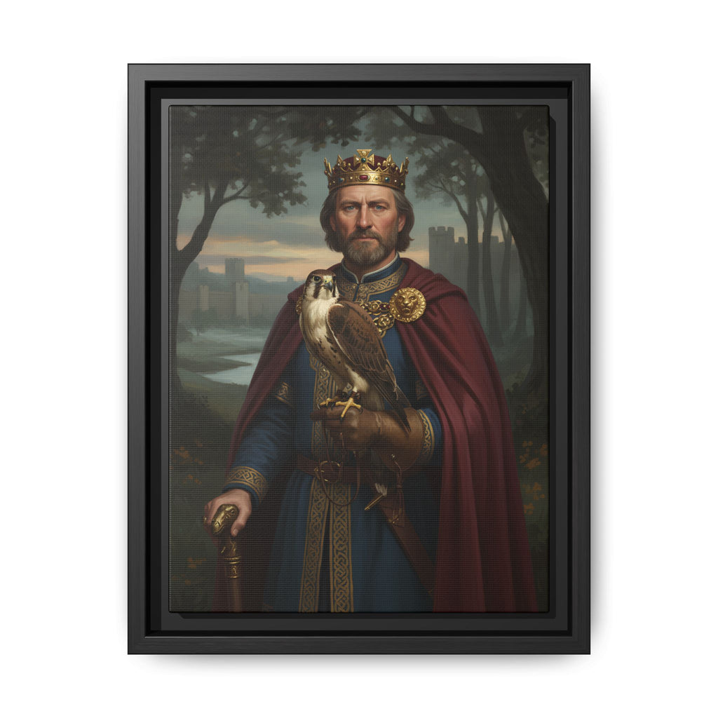 King Harold II Portrait Canvas Print — With Falcon Framed Matte Wall Art | Heritage Clothing