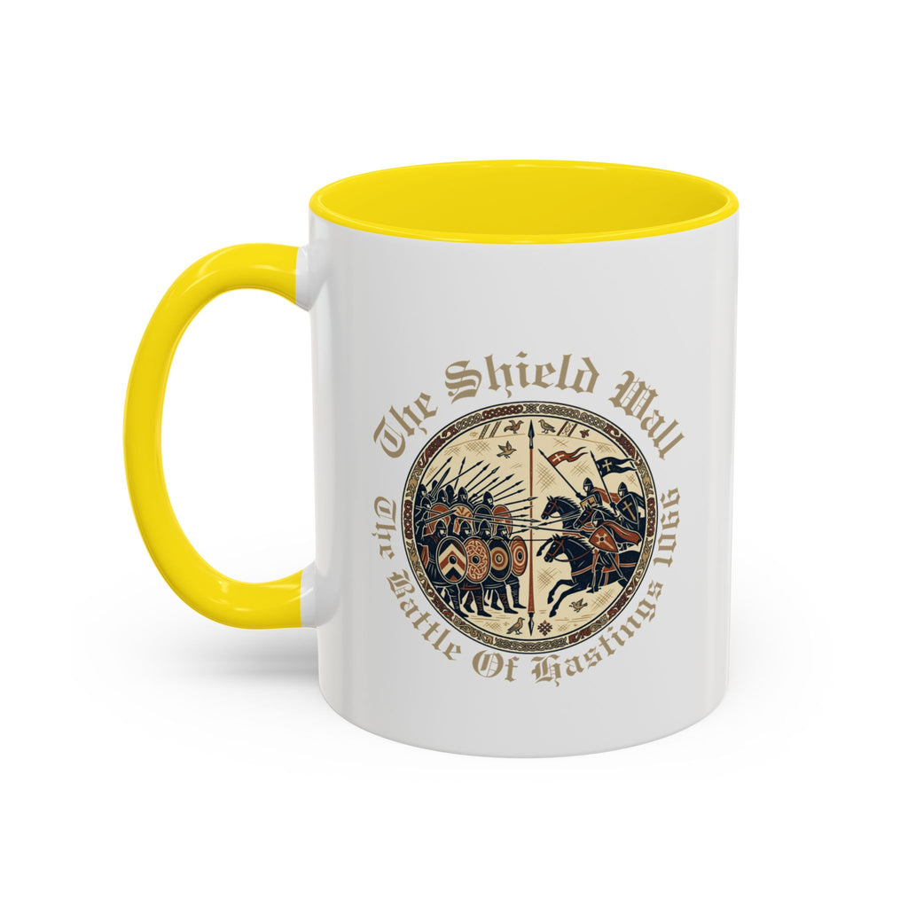Shield Wall Accent Mug — The Battle of Hastings 1066 (Bayeux Tapestry Style)