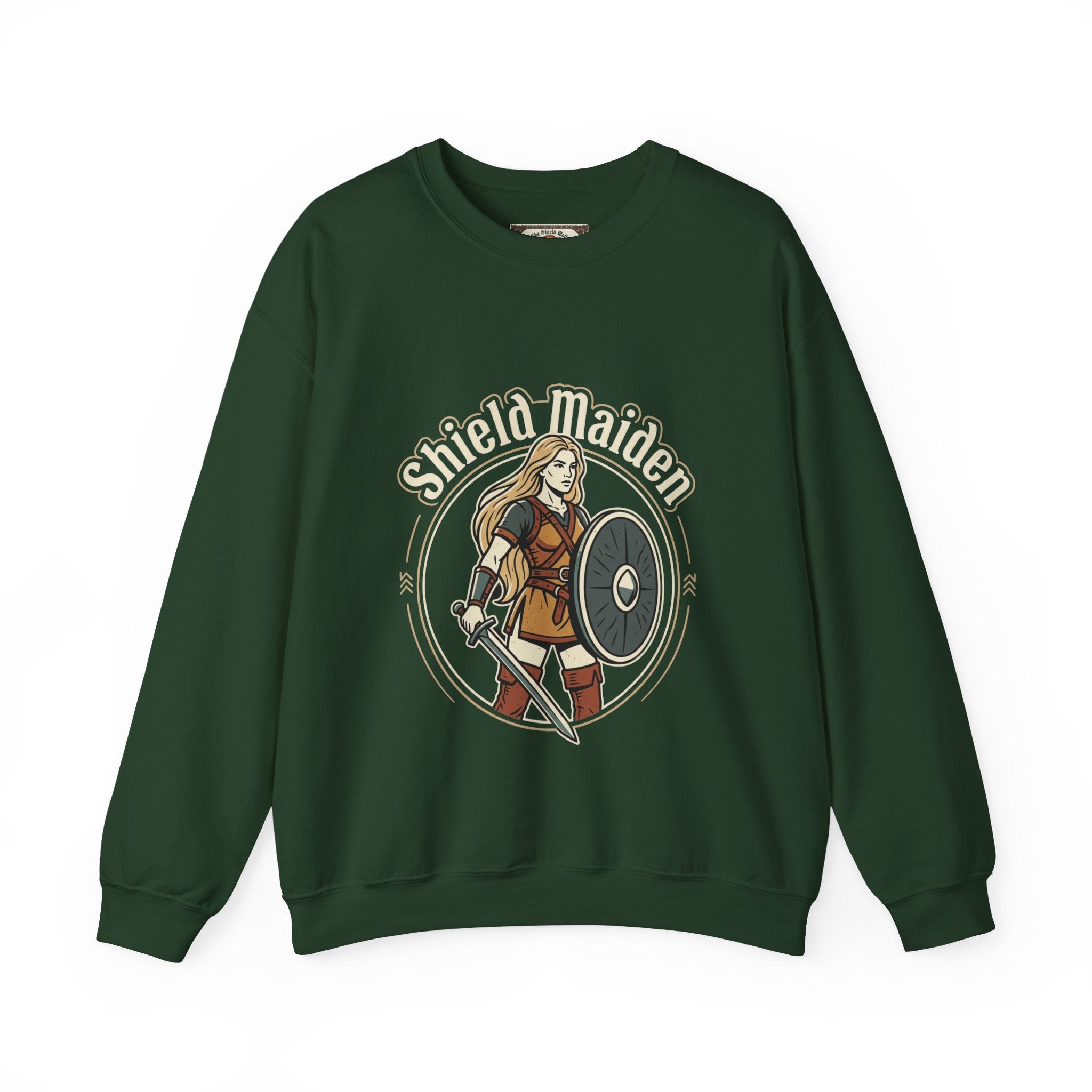 Shield Maiden Crewneck Sweatshirt — Legendary Female Warrior Design