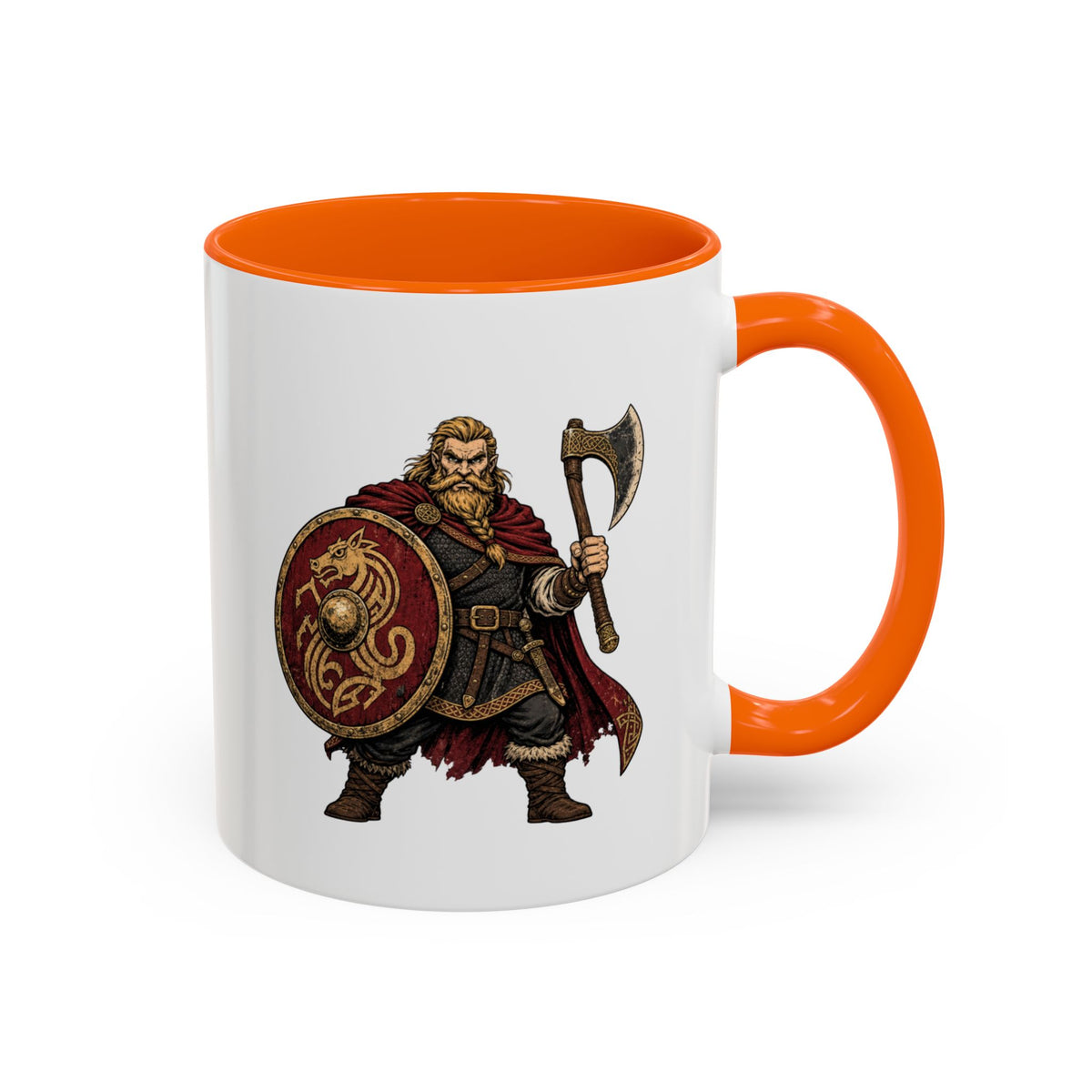 Anglo-Saxon Caricature Warrior — Axe & Shield Accent Mug | Heritage Mug