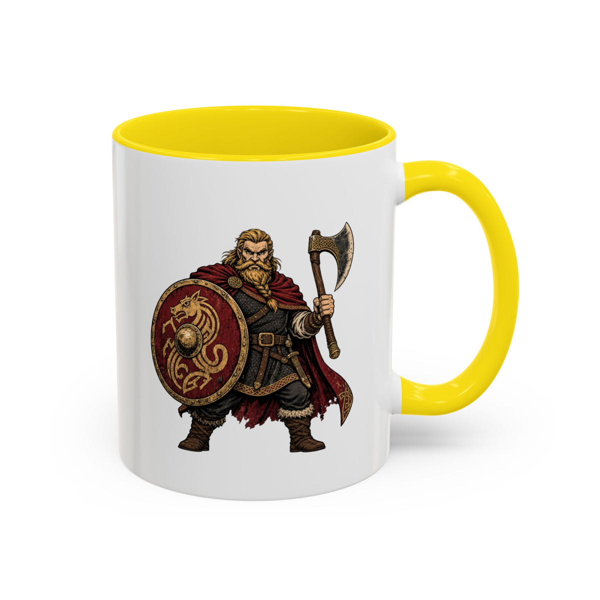 Anglo-Saxon Caricature Warrior — Axe & Shield Accent Mug | Heritage Mug