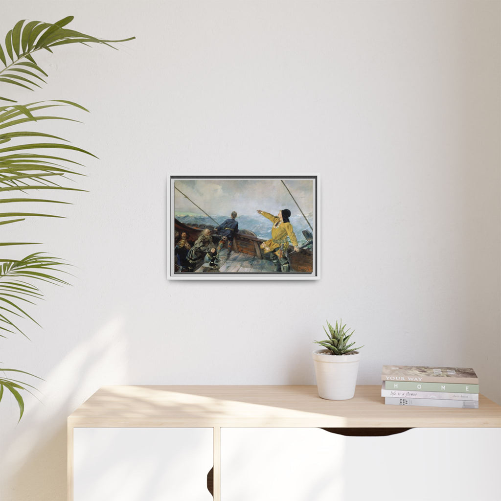 Leif Erikson Discovering America — Framed Matte Canvas Print (1893)