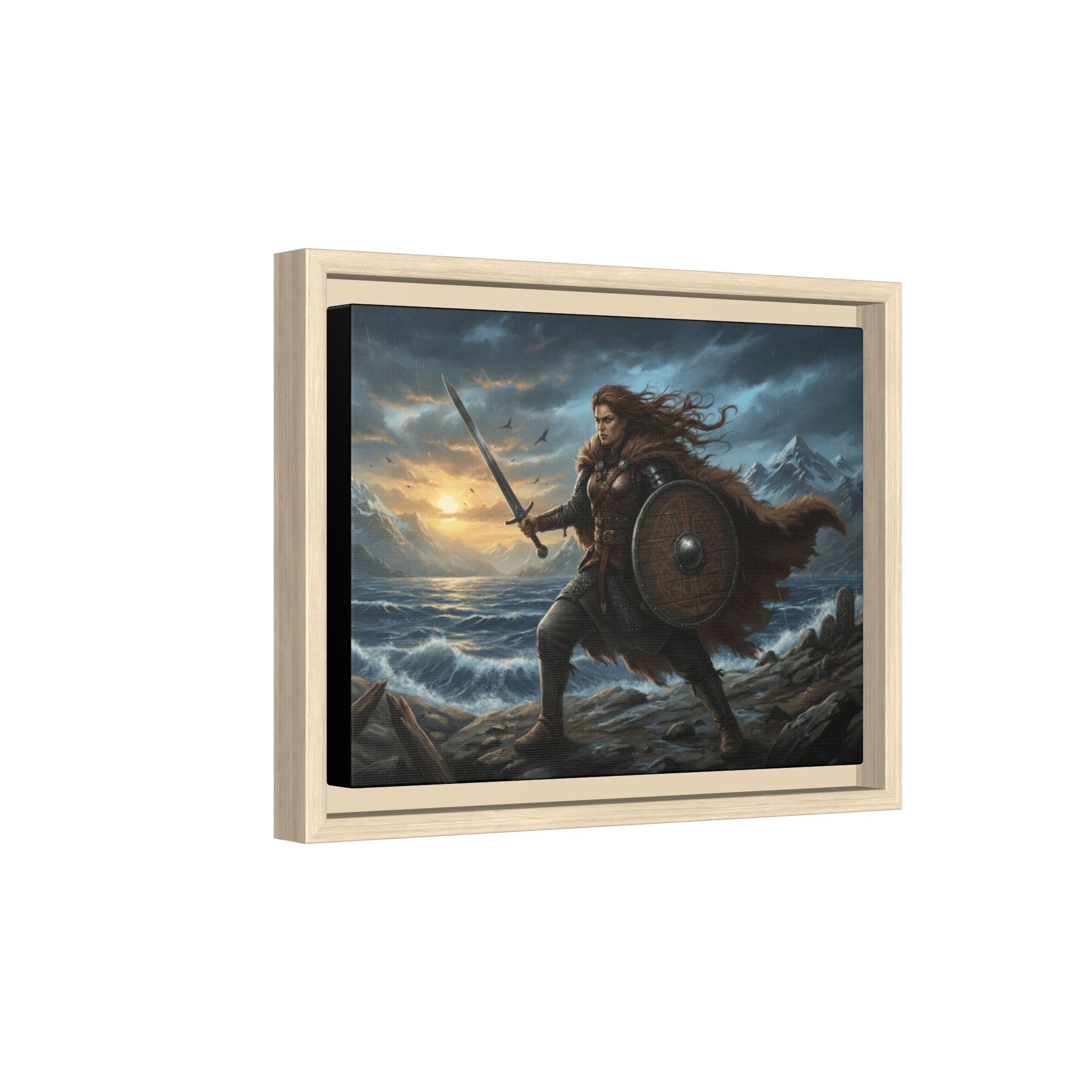 Shield Maiden of the Sagas — Viking Warrior Framed Canvas Print | Heritage Clothing