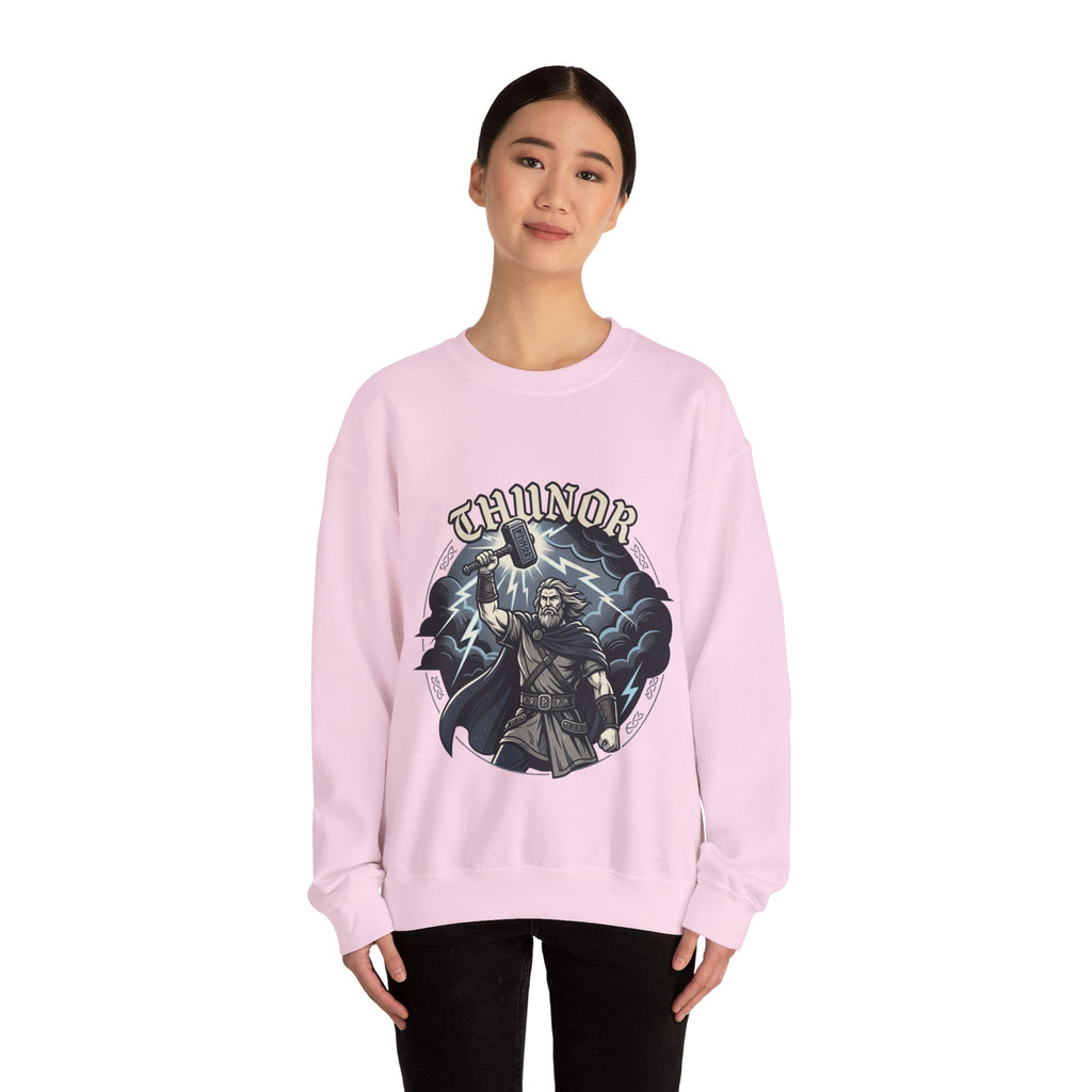 Thunor 'The Thunderer' Crewneck Sweatshirt — Anglo-Saxon God of Thunder Graphic