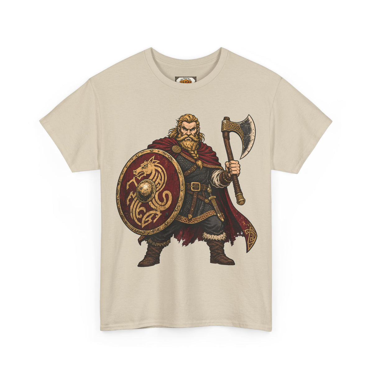 Anglo-Saxon Caricature Warrior — Axe & Shield T-Shirt | Heritage Clothing