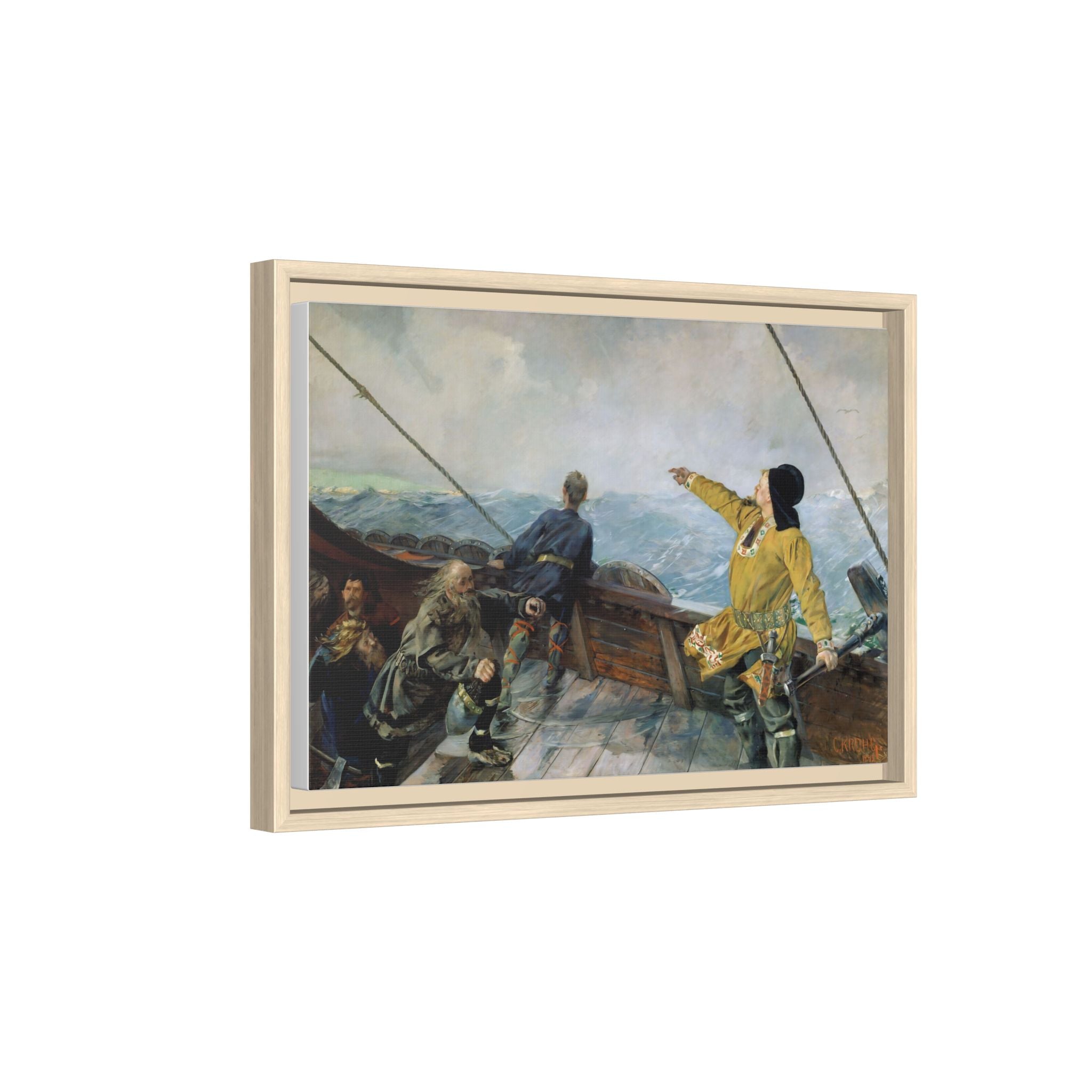 Leif Erikson Discovering America — Framed Matte Canvas Print (1893)