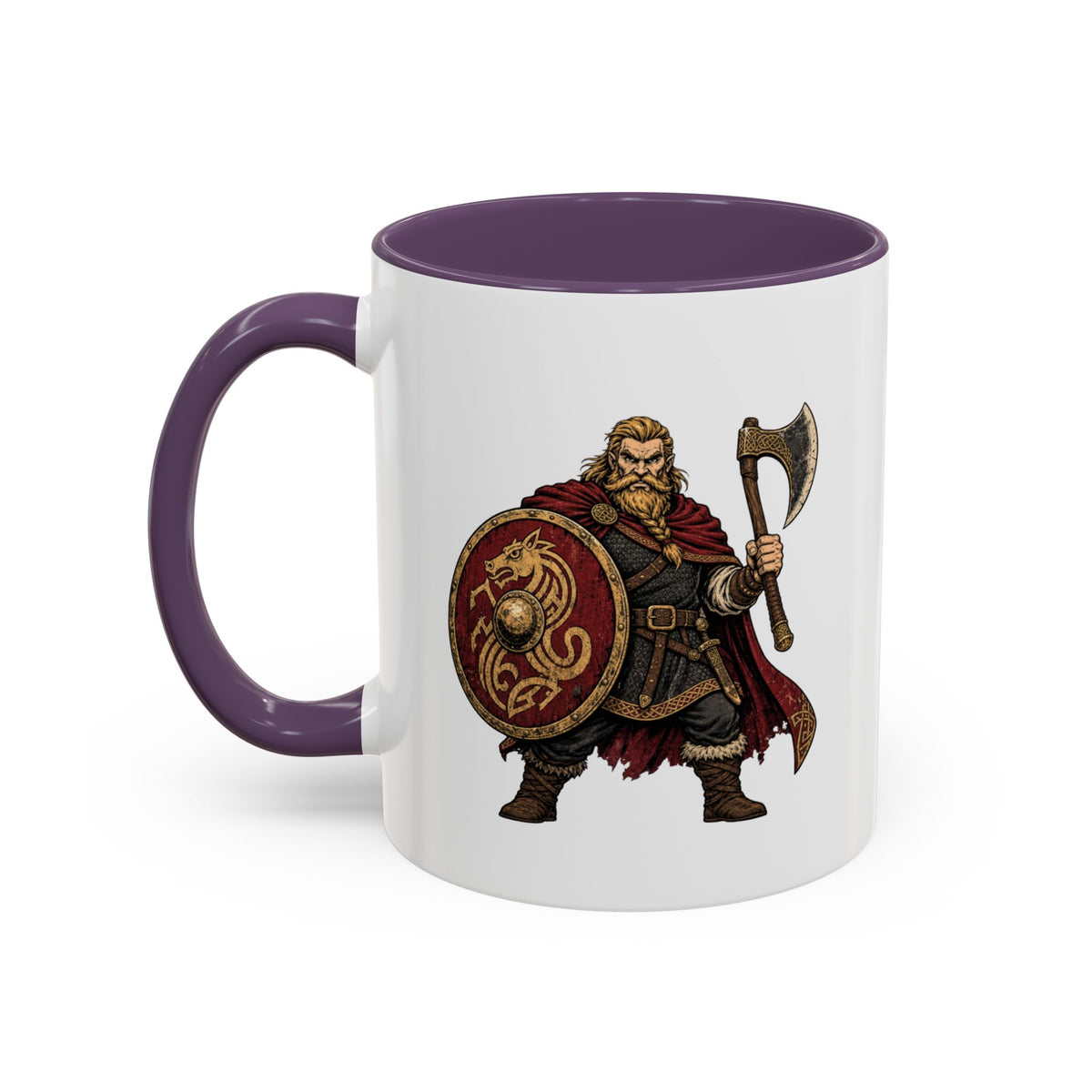 Anglo-Saxon Caricature Warrior — Axe & Shield Accent Mug | Heritage Mug