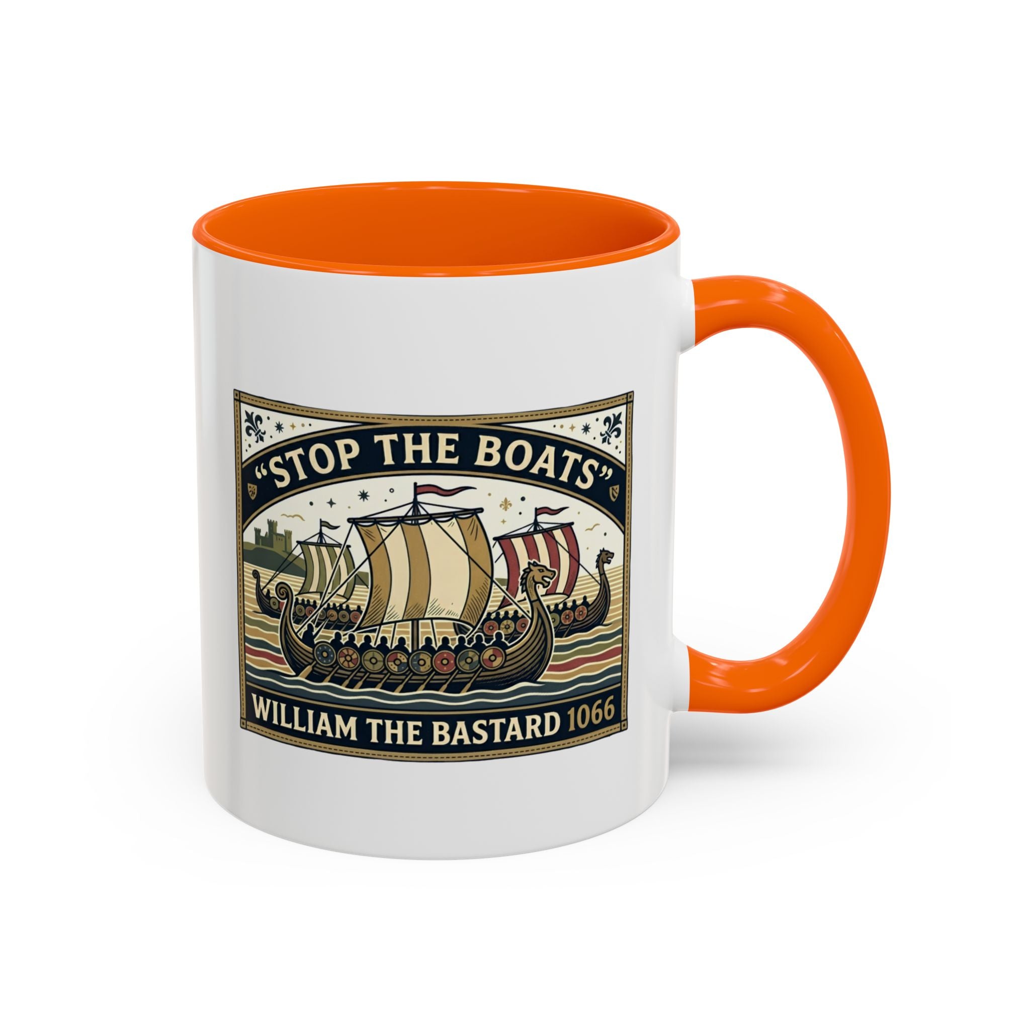 "Stop the Boats" Norman Protest Accent Coffee Mug — William the Bastard 1066 — 11oz