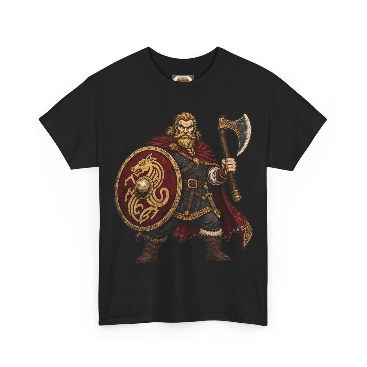 Anglo-Saxon Caricature Warrior — Axe & Shield T-Shirt | Heritage Clothing