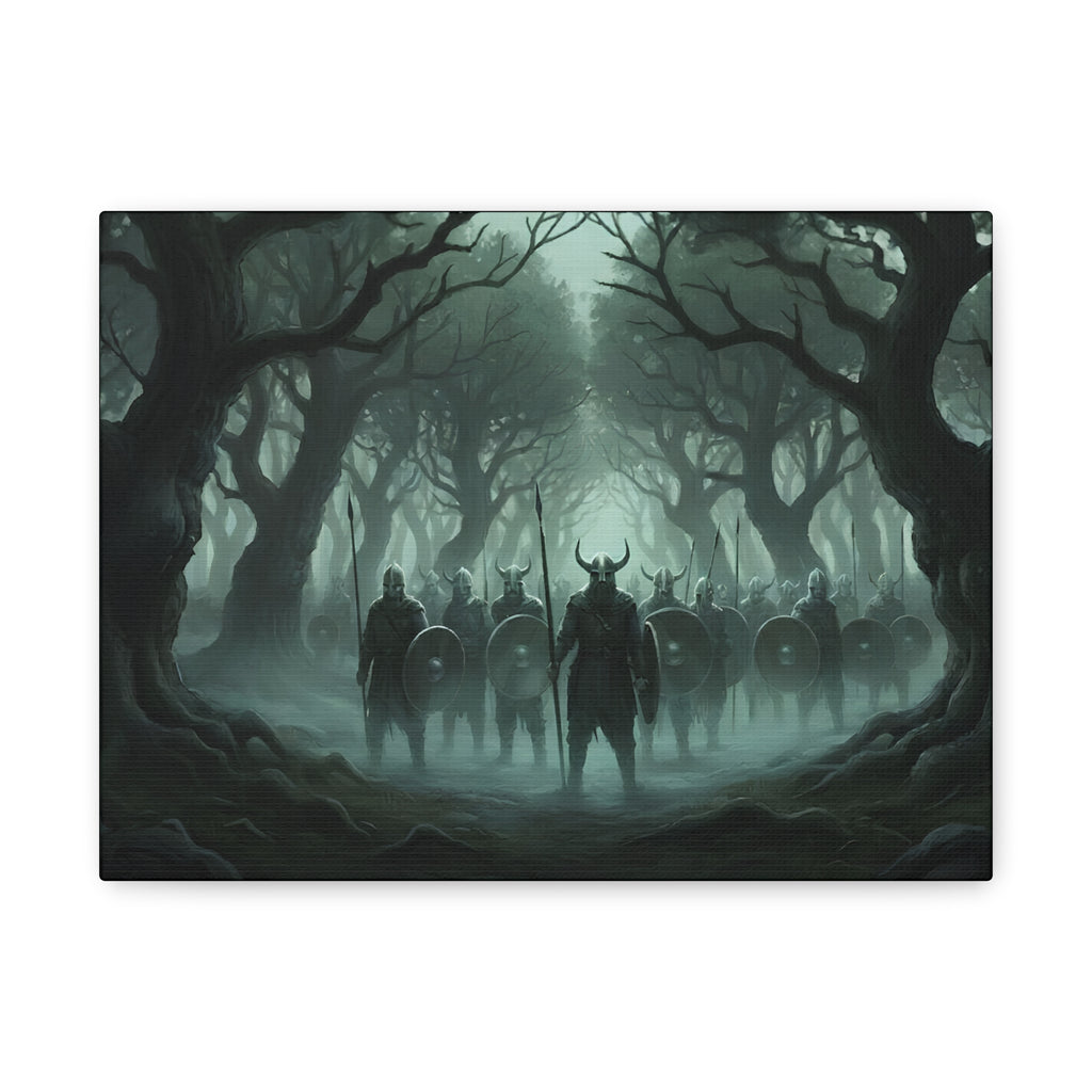 Viking Ghosts of Kingley Vale — Matte Stretched Canvas Wall Art — Viking Army in Mist