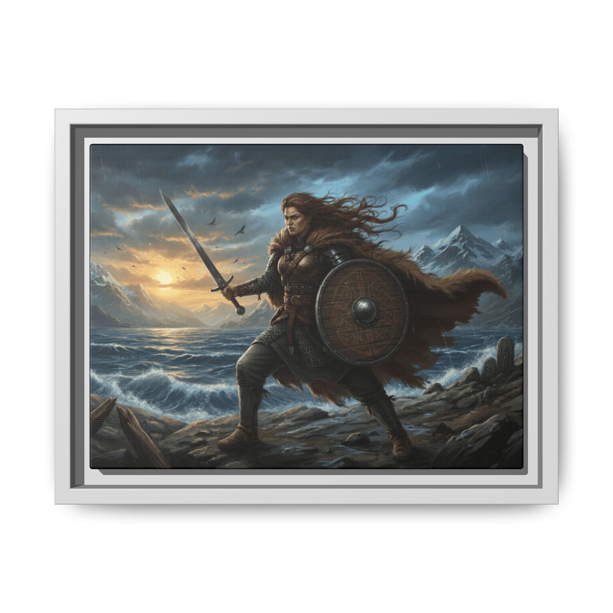 Shield Maiden of the Sagas — Viking Warrior Framed Canvas Print | Heritage Clothing