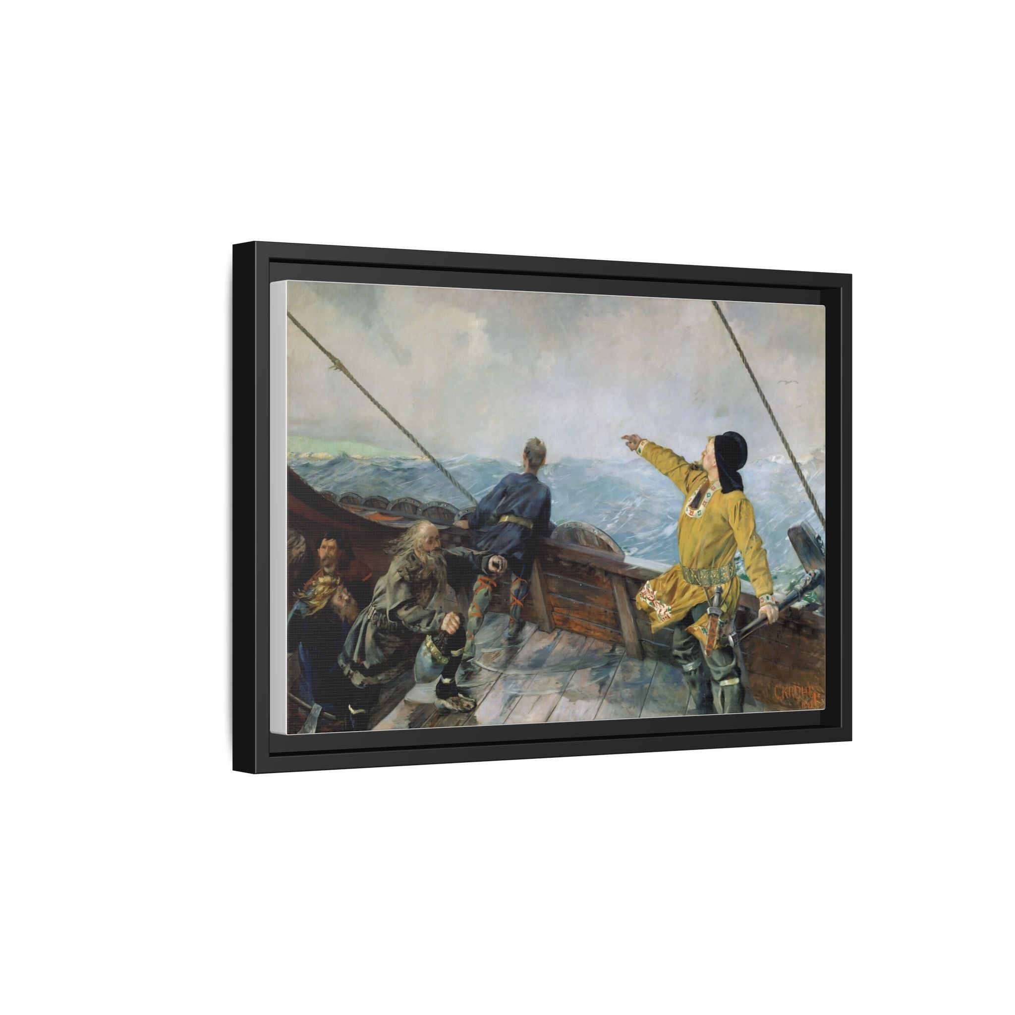 Leif Erikson Discovering America — Framed Matte Canvas Print (1893)