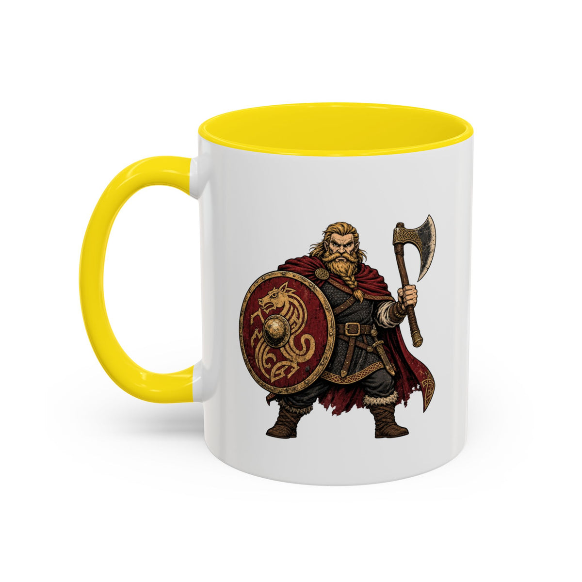 Anglo-Saxon Caricature Warrior — Axe & Shield Accent Mug | Heritage Mug
