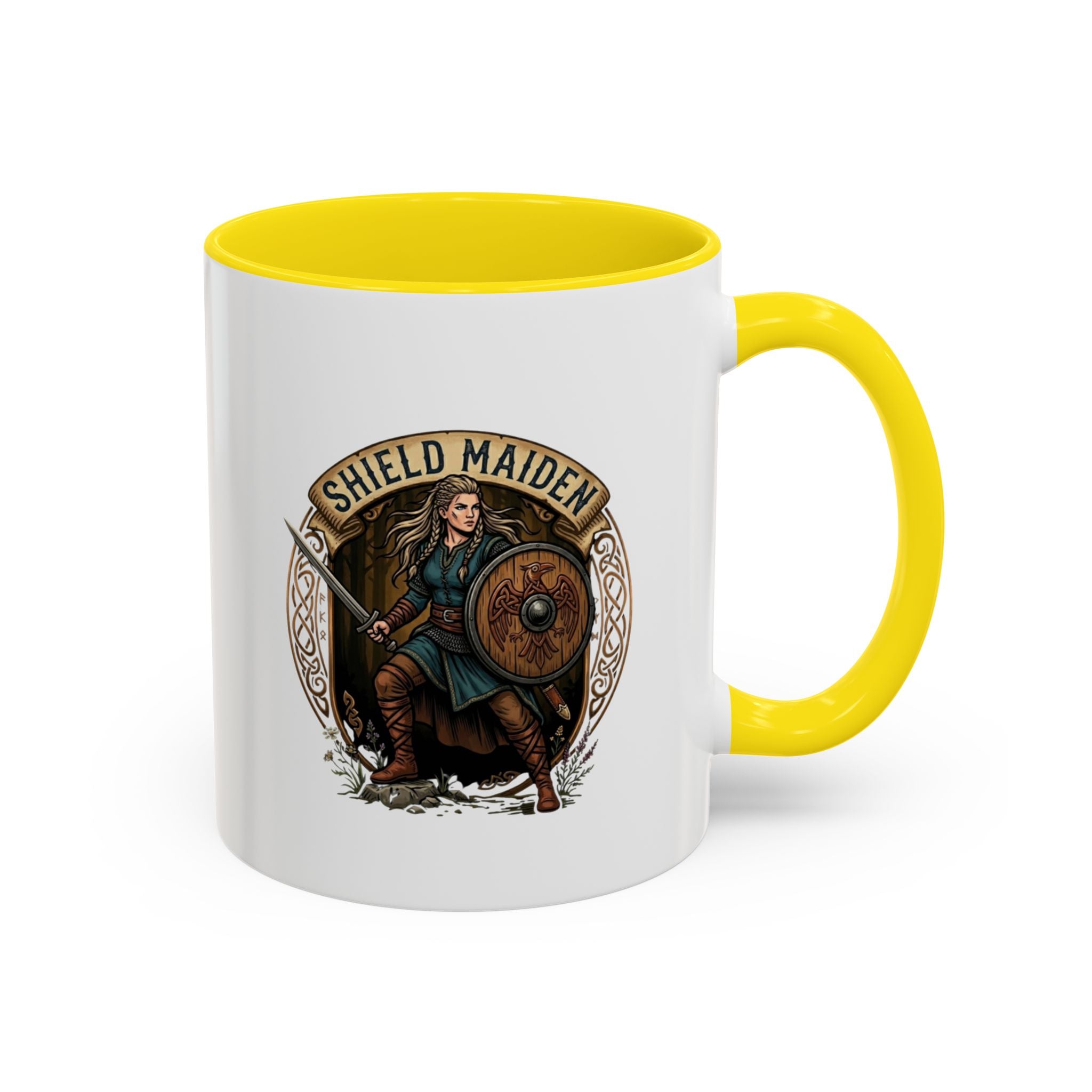 Shield Maiden Coffee Mug | Viking Warrior Shieldmaiden Design | 11oz Accent Mug