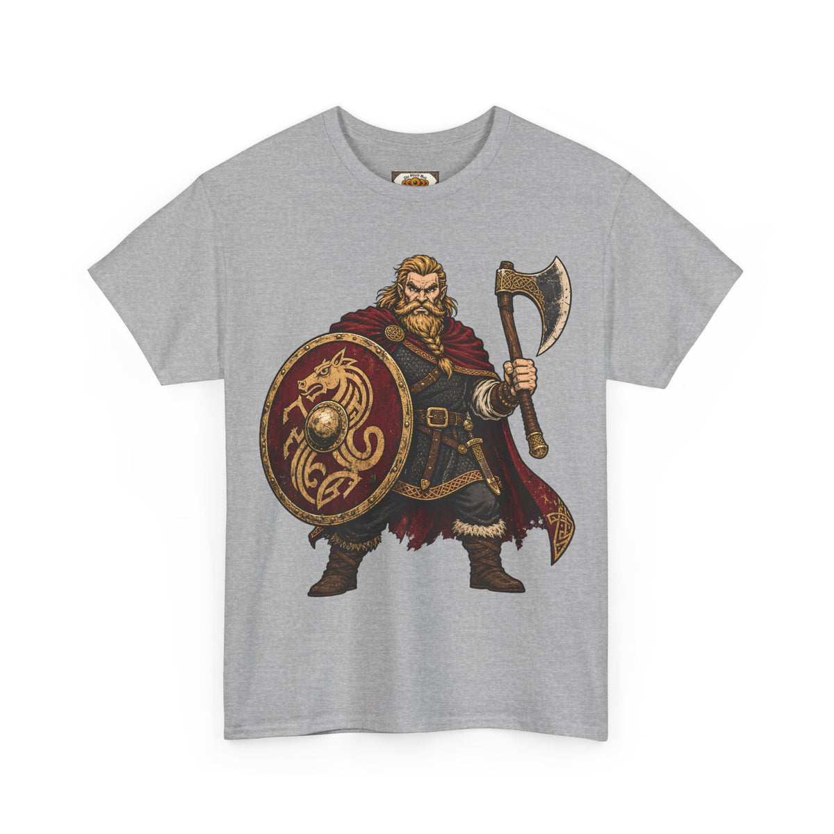 Anglo-Saxon Caricature Warrior — Axe & Shield T-Shirt | Heritage Clothing
