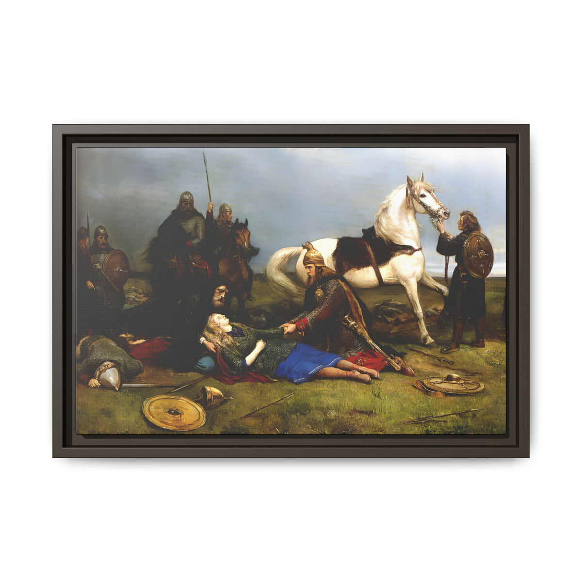 Hervor's Death — Viking Shield Maiden Framed Canvas Print | Peter Nicolai Arbo