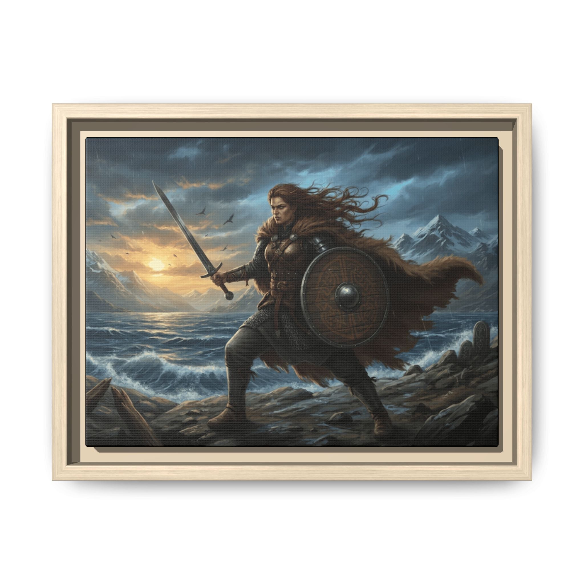 Shield Maiden of the Sagas — Viking Warrior Framed Canvas Print | Heritage Clothing