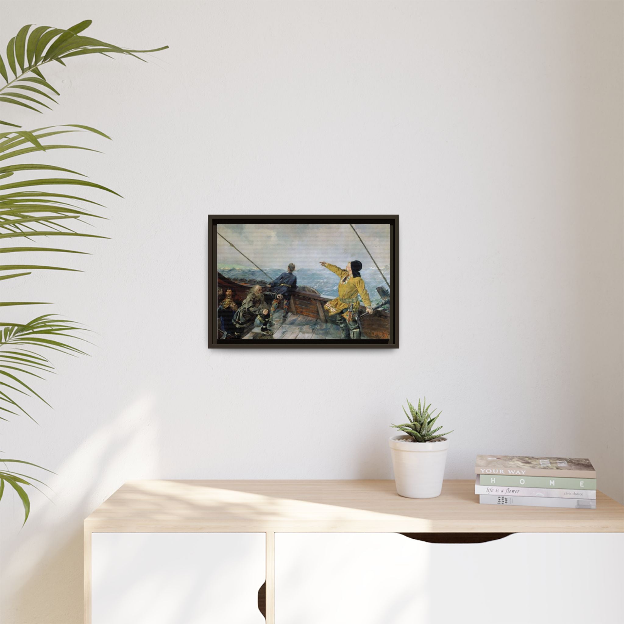 Leif Erikson Discovering America — Framed Matte Canvas Print (1893)