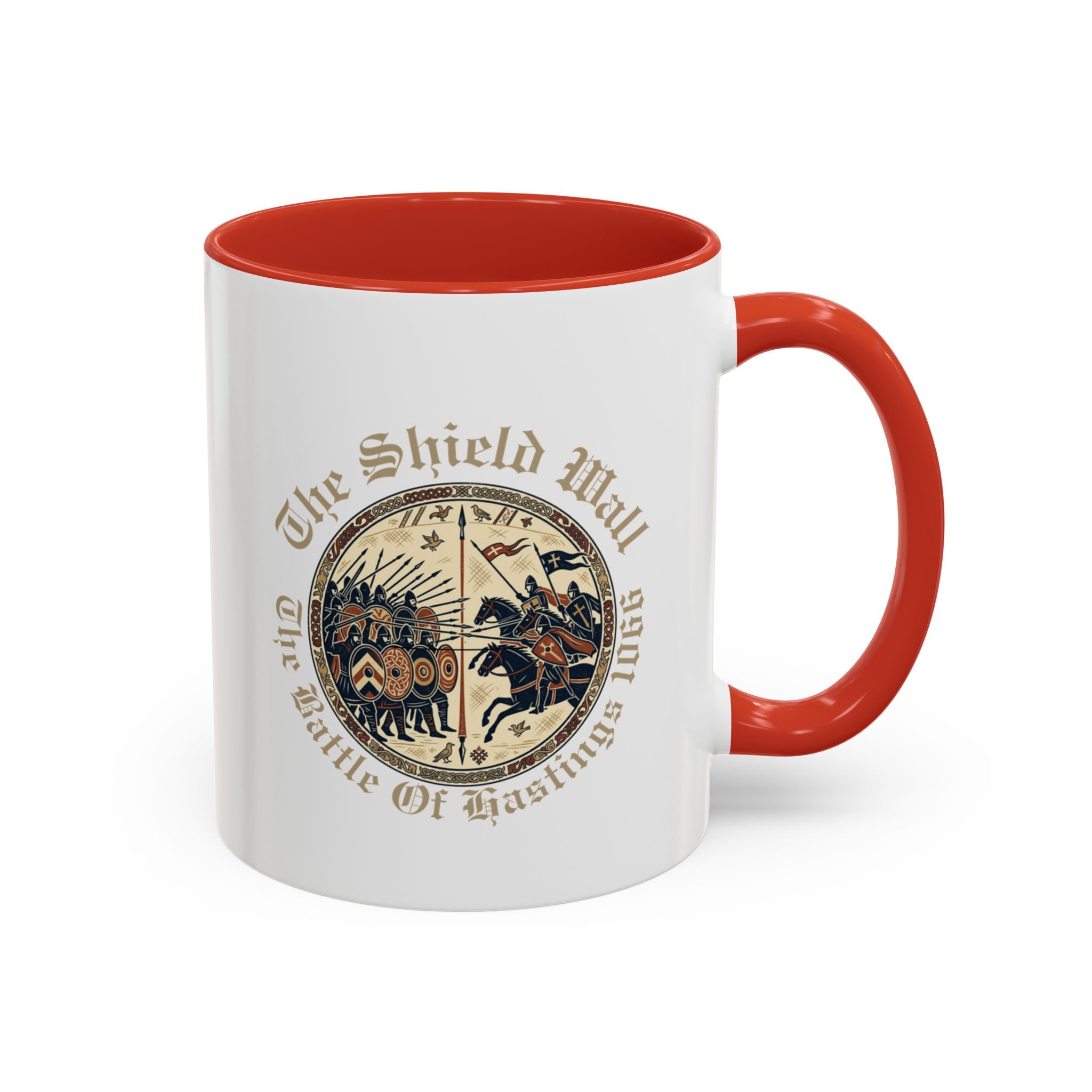 Shield Wall Accent Mug — The Battle of Hastings 1066 (Bayeux Tapestry Style)