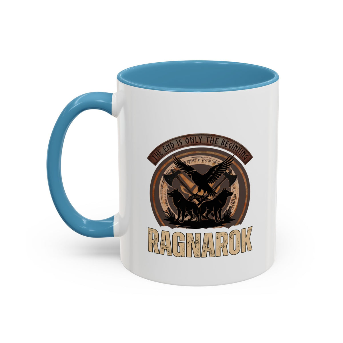 Ragnarök Mug — The End Is Only The Beginning Raven Wolf & Axes Accent Ceramic Mug 11oz | Heritage Clothing