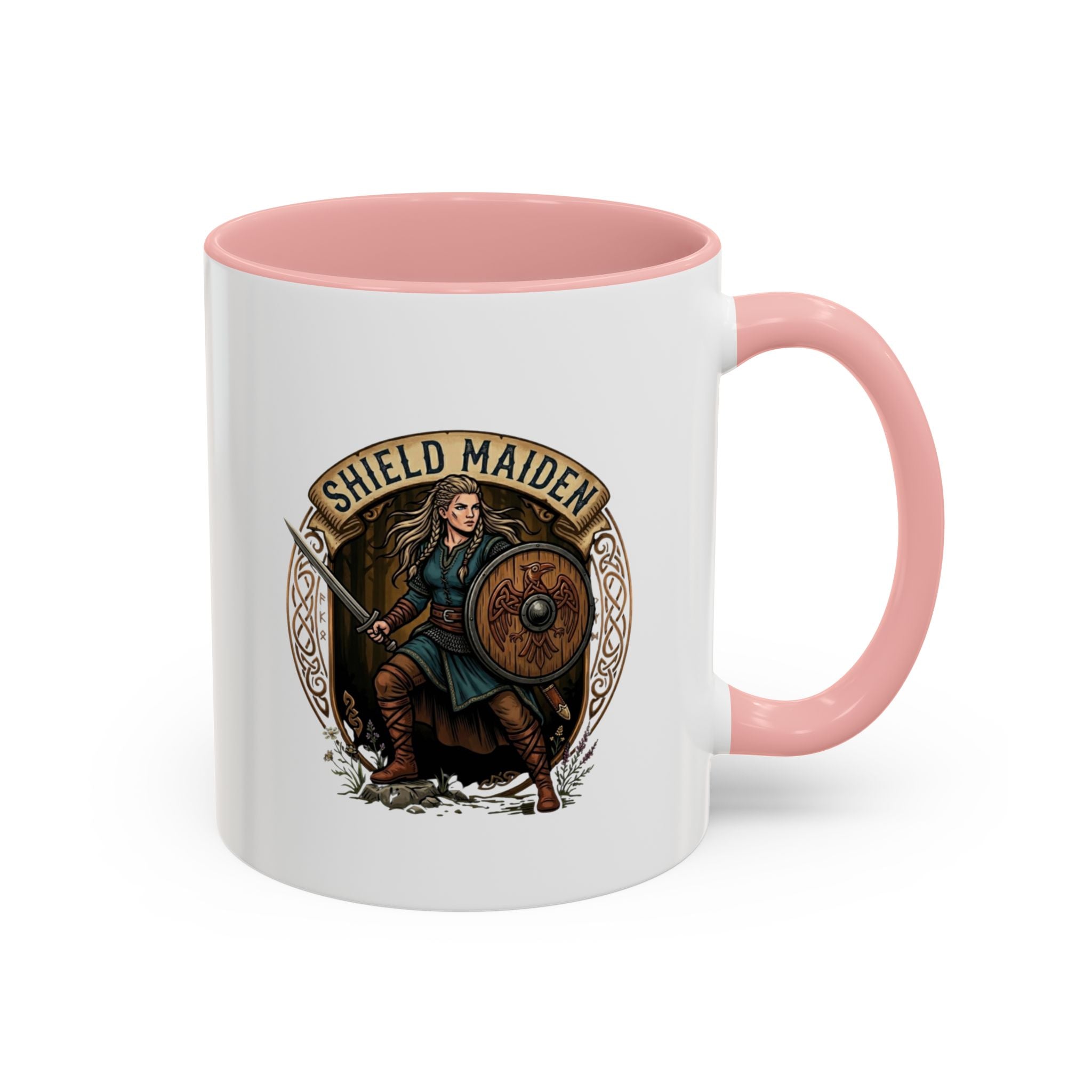 Shield Maiden Coffee Mug | Viking Warrior Shieldmaiden Design | 11oz Accent Mug