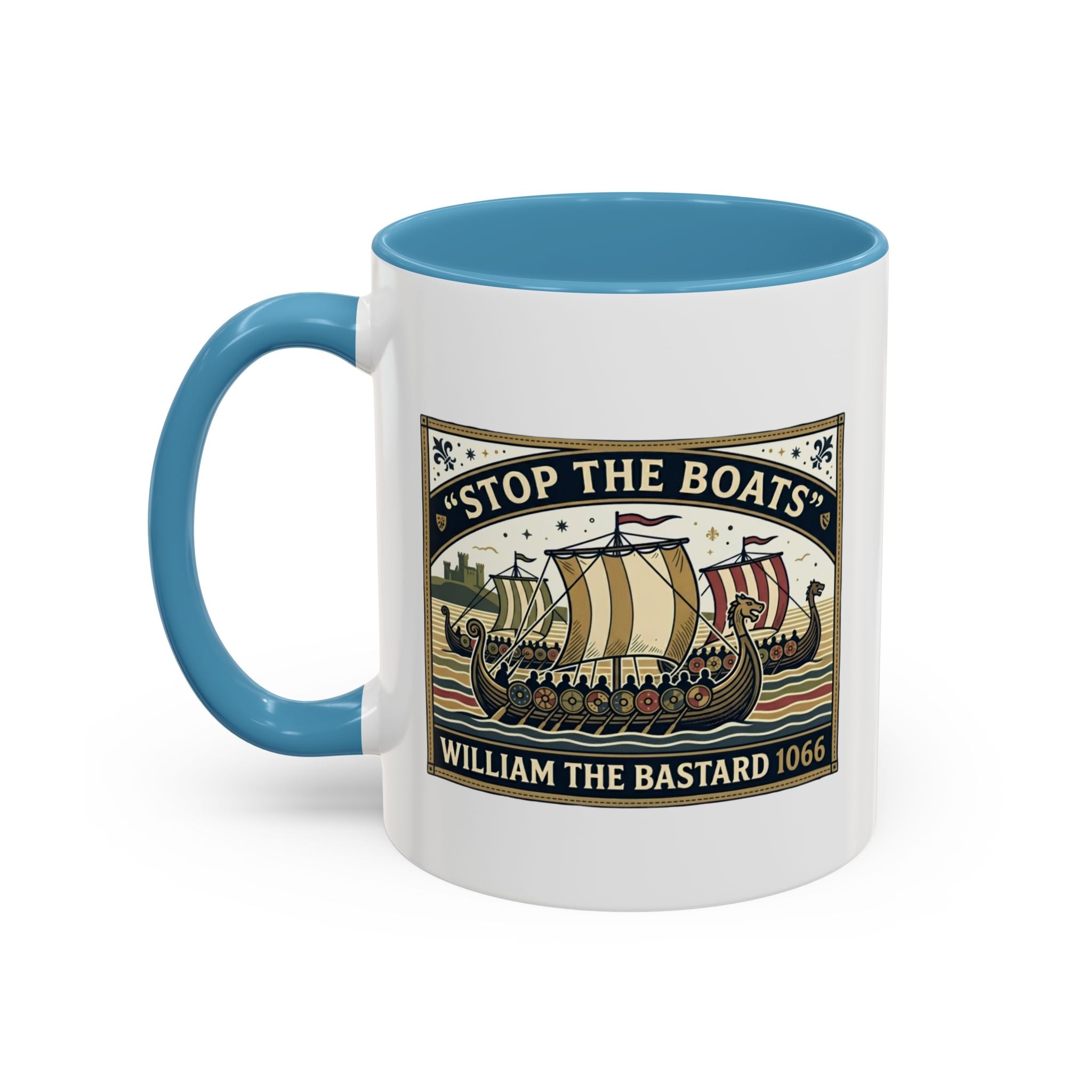 "Stop the Boats" Norman Protest Accent Coffee Mug — William the Bastard 1066 — 11oz