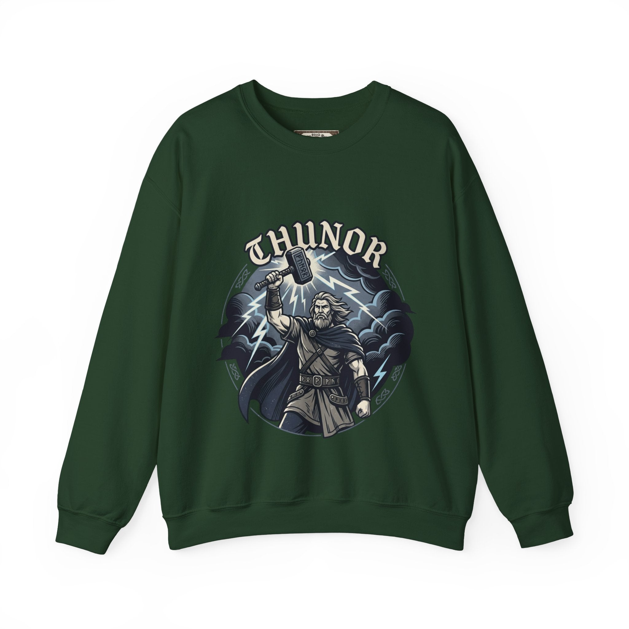 Thunor 'The Thunderer' Crewneck Sweatshirt — Anglo-Saxon God of Thunder Graphic