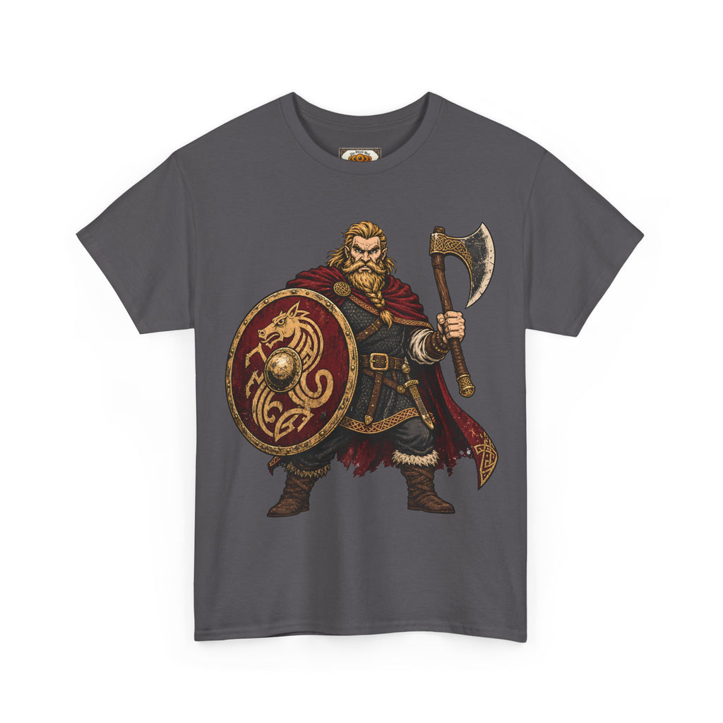 Anglo-Saxon Caricature Warrior — Axe & Shield T-Shirt | Heritage Clothing
