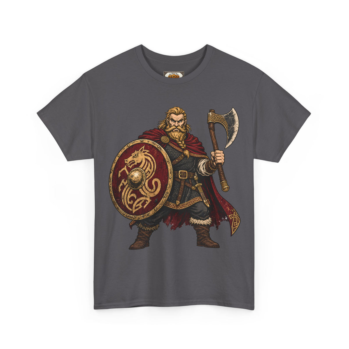 Anglo-Saxon Caricature Warrior — Axe & Shield T-Shirt | Heritage Clothing
