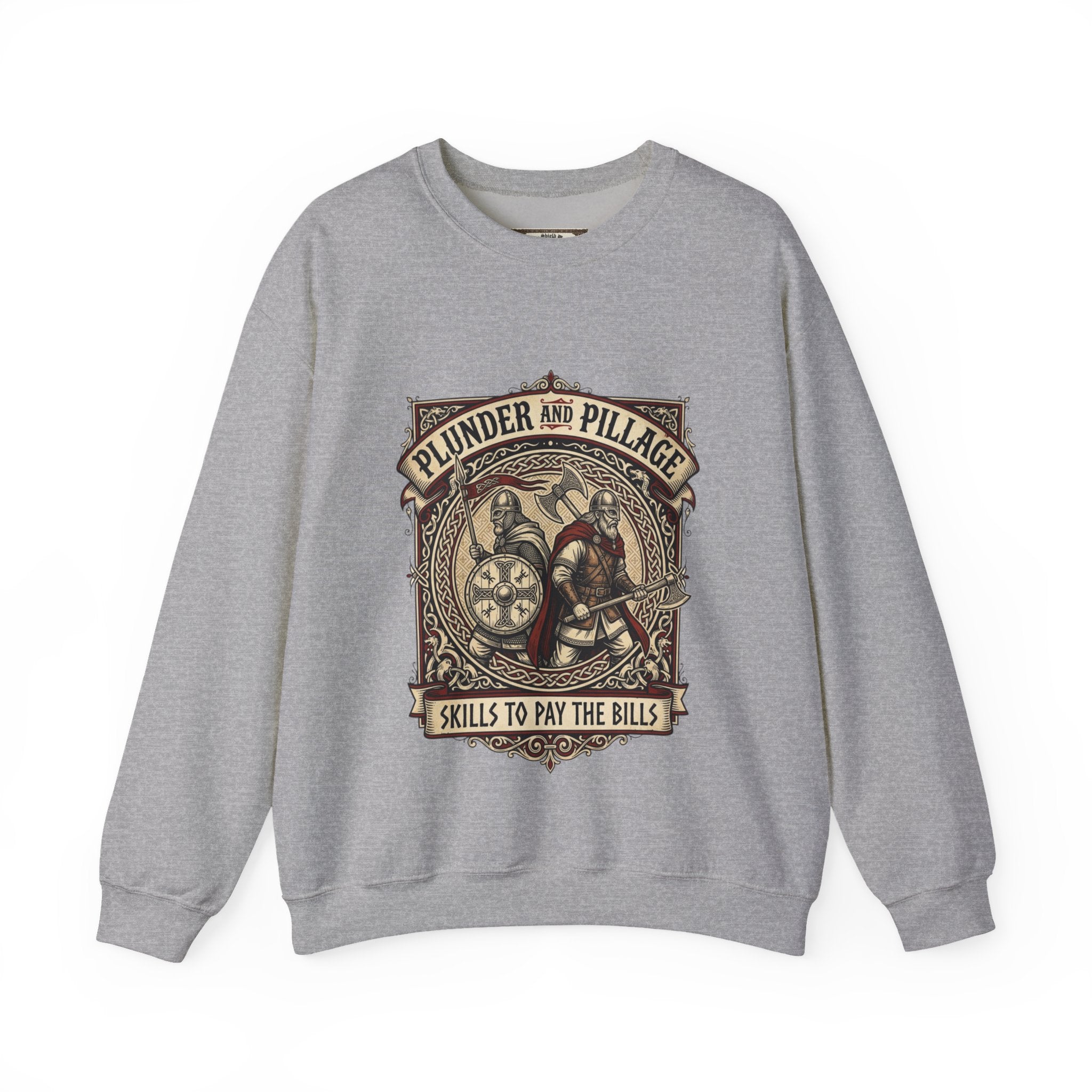 Viking Warrior Crewneck Sweatshirt | Norse Plunder & Pillage Design | Unisex Adult