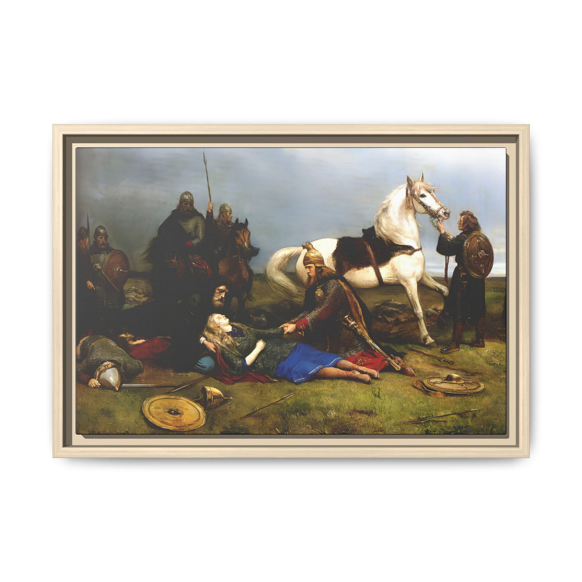 Hervor's Death — Viking Shield Maiden Framed Canvas Print | Peter Nicolai Arbo