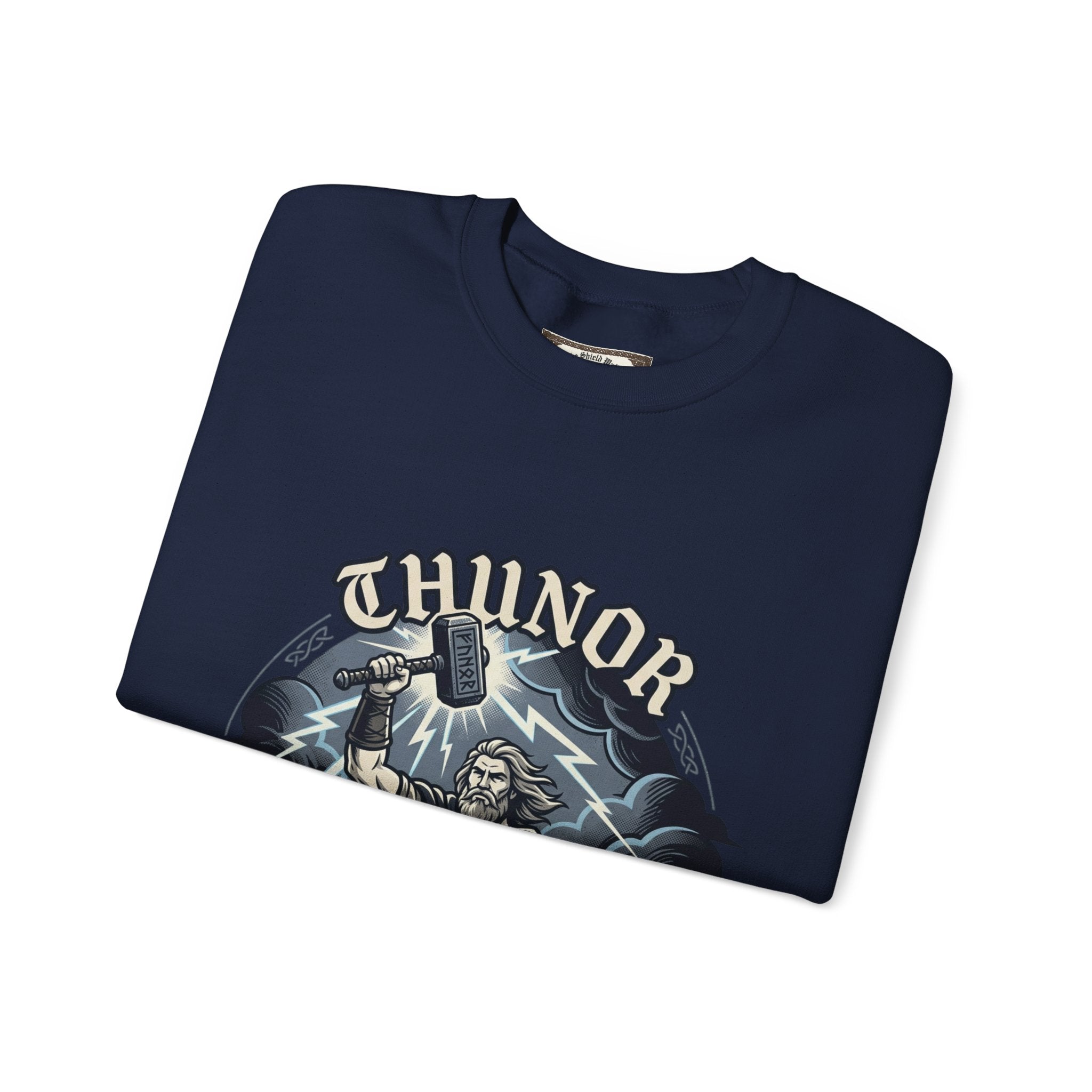Thunor 'The Thunderer' Crewneck Sweatshirt — Anglo-Saxon God of Thunder Graphic