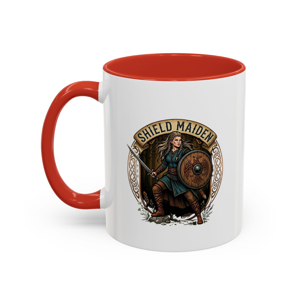 Shield Maiden Coffee Mug | Viking Warrior Shieldmaiden Design | 11oz Accent Mug