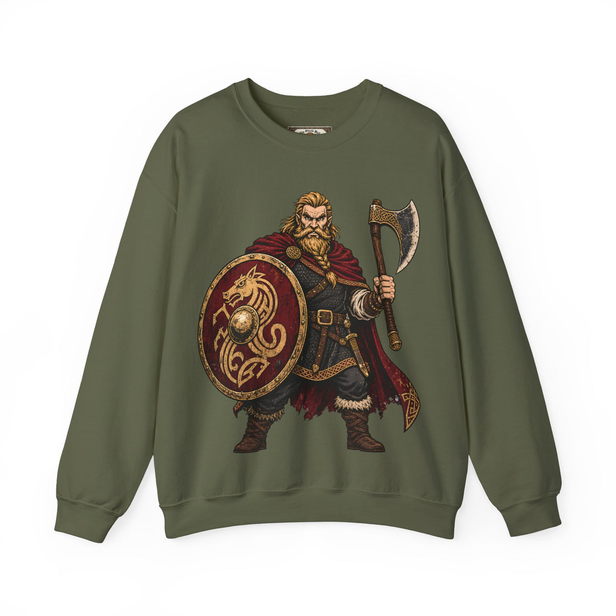 Anglo-Saxon Caricature Warrior — Axe & Shield Sweatshirt | Heritage Clothing