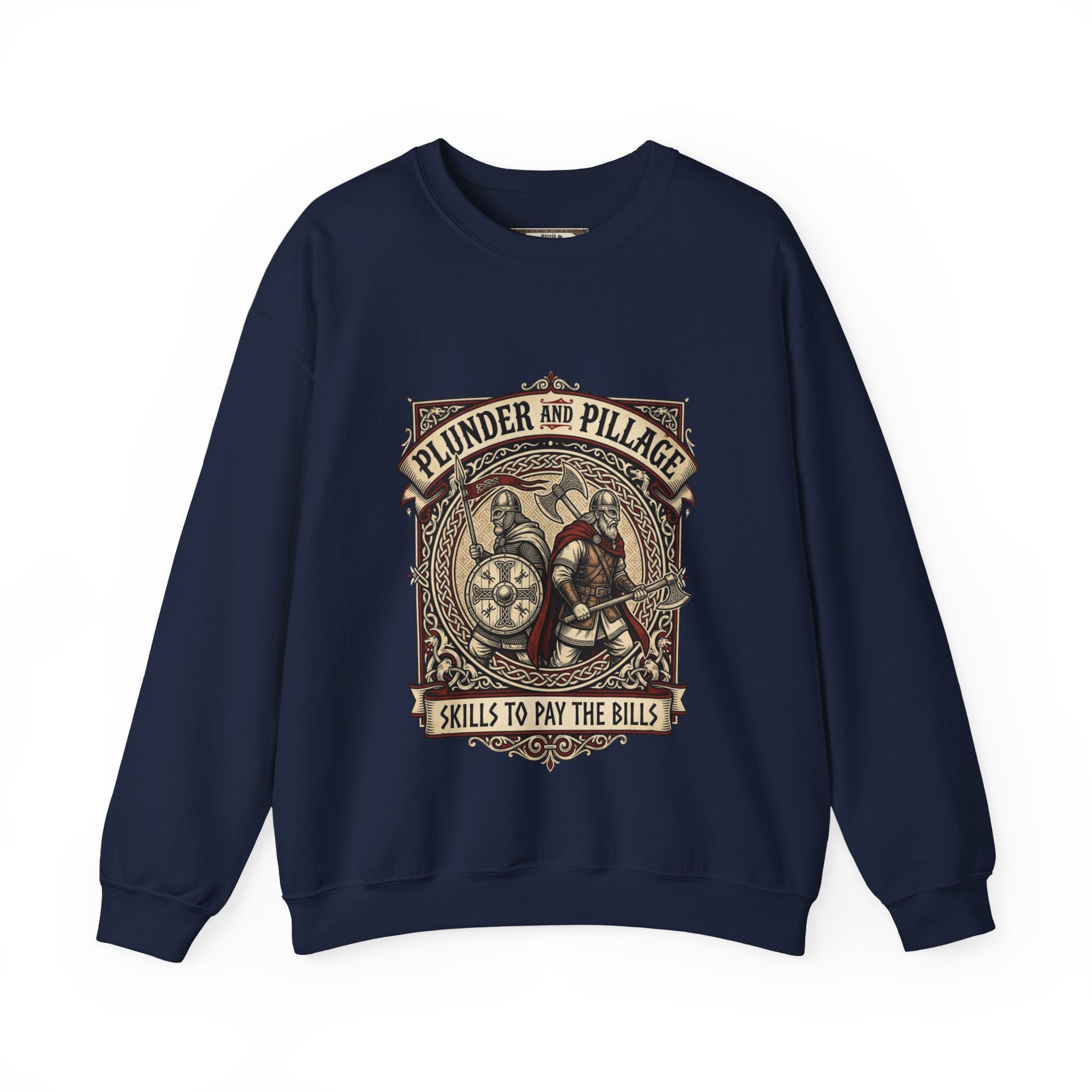 Viking Warrior Crewneck Sweatshirt | Norse Plunder & Pillage Design | Unisex Adult