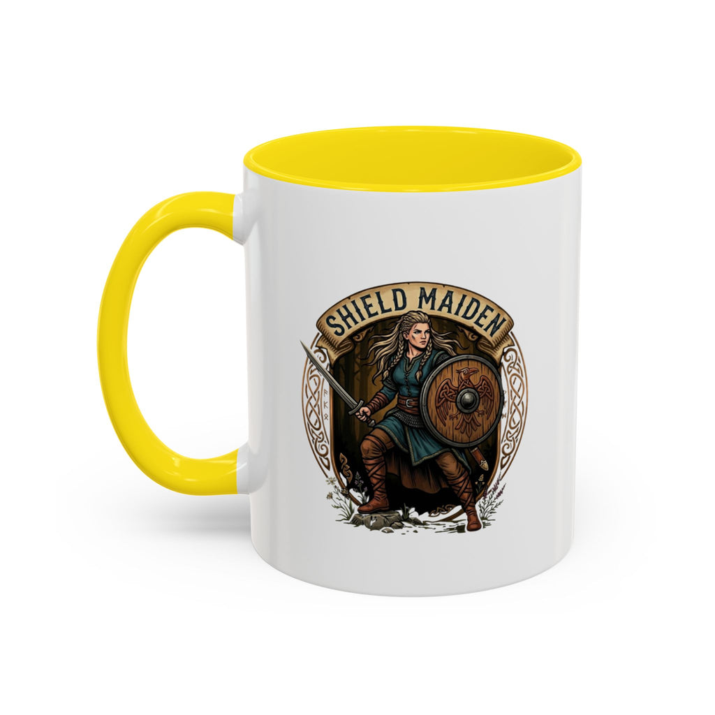Shield Maiden Coffee Mug | Viking Warrior Shieldmaiden Design | 11oz Accent Mug