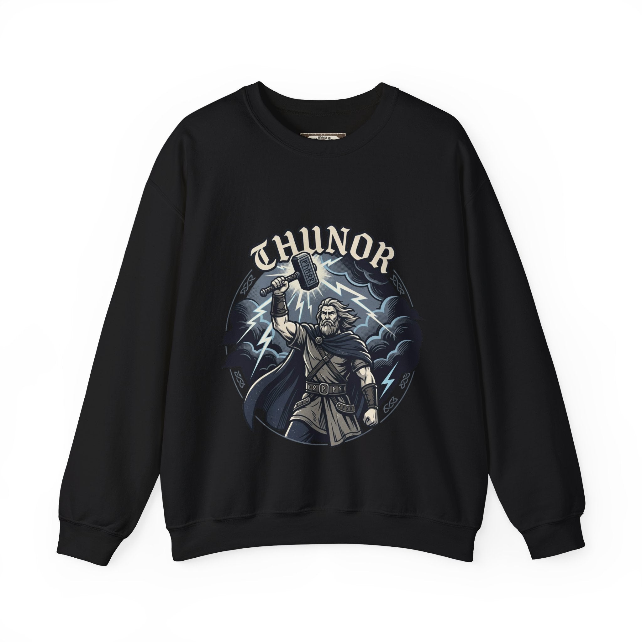 Thunor 'The Thunderer' Crewneck Sweatshirt — Anglo-Saxon God of Thunder Graphic