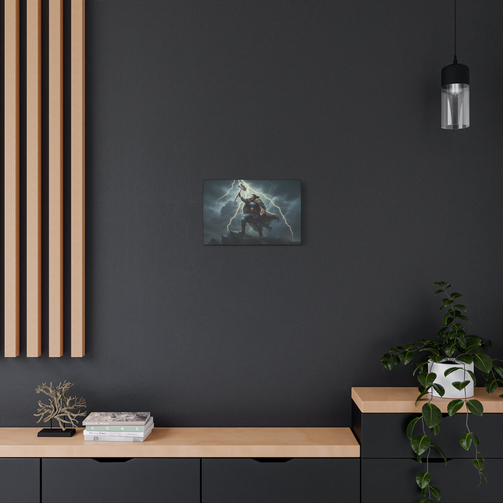 Thunor Anglo-Saxon Thunder God Canvas Print — hammer warrior wall art displayed in a study or gaming den | The Shield Wall